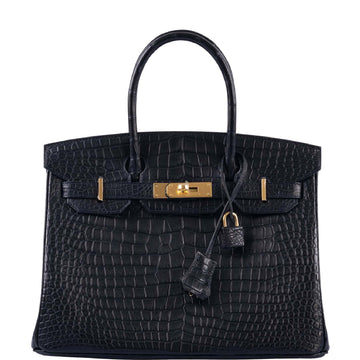 Hermès Birkin 30 Matte Black Porosus Crocodile Gold Hardware