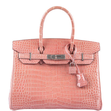 Hermès Birkin 30 Rose Indiennes Shiny Porosus Crocodile Palladium Hardware