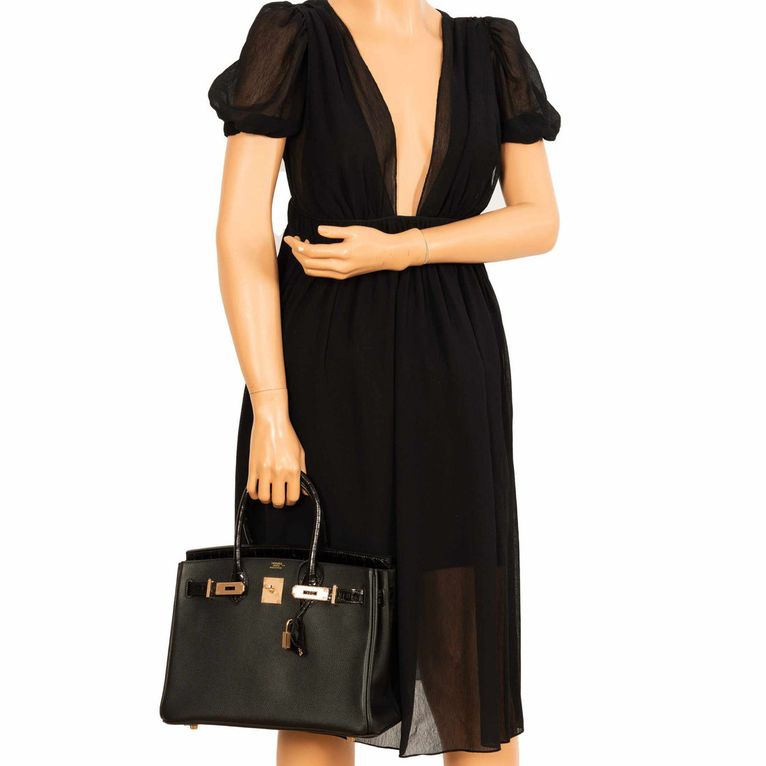 Hermès Birkin Touch 30 Black Novillo & Niloticus Crocodile Rose Gold Hardware