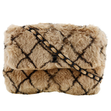 CHANEL Shoulder Bag Fur, Leather beige Matrasse ChainShoulder