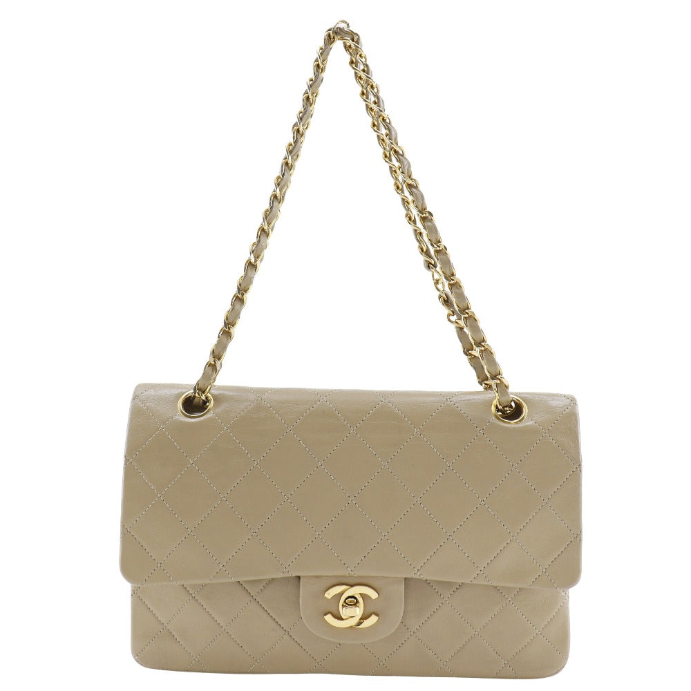 CHANEL Shoulder Bag lambskin beige Double flap Matrasse ChainShoulder Women Used