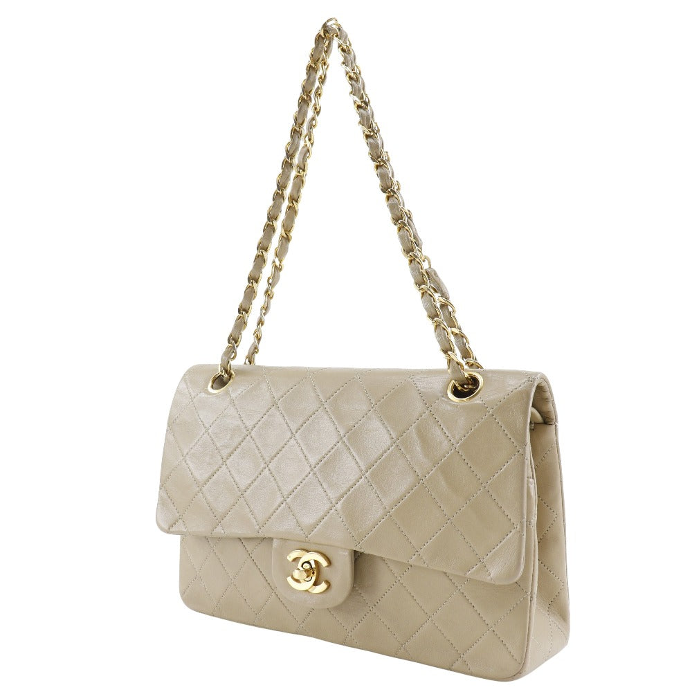 CHANEL Shoulder Bag lambskin beige Double flap Matrasse ChainShoulder Women Used
