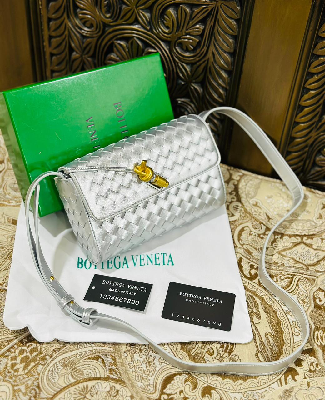 Bottega Veneta Woven Andiamo Crossbody Bag  Premium Quality (Silver)