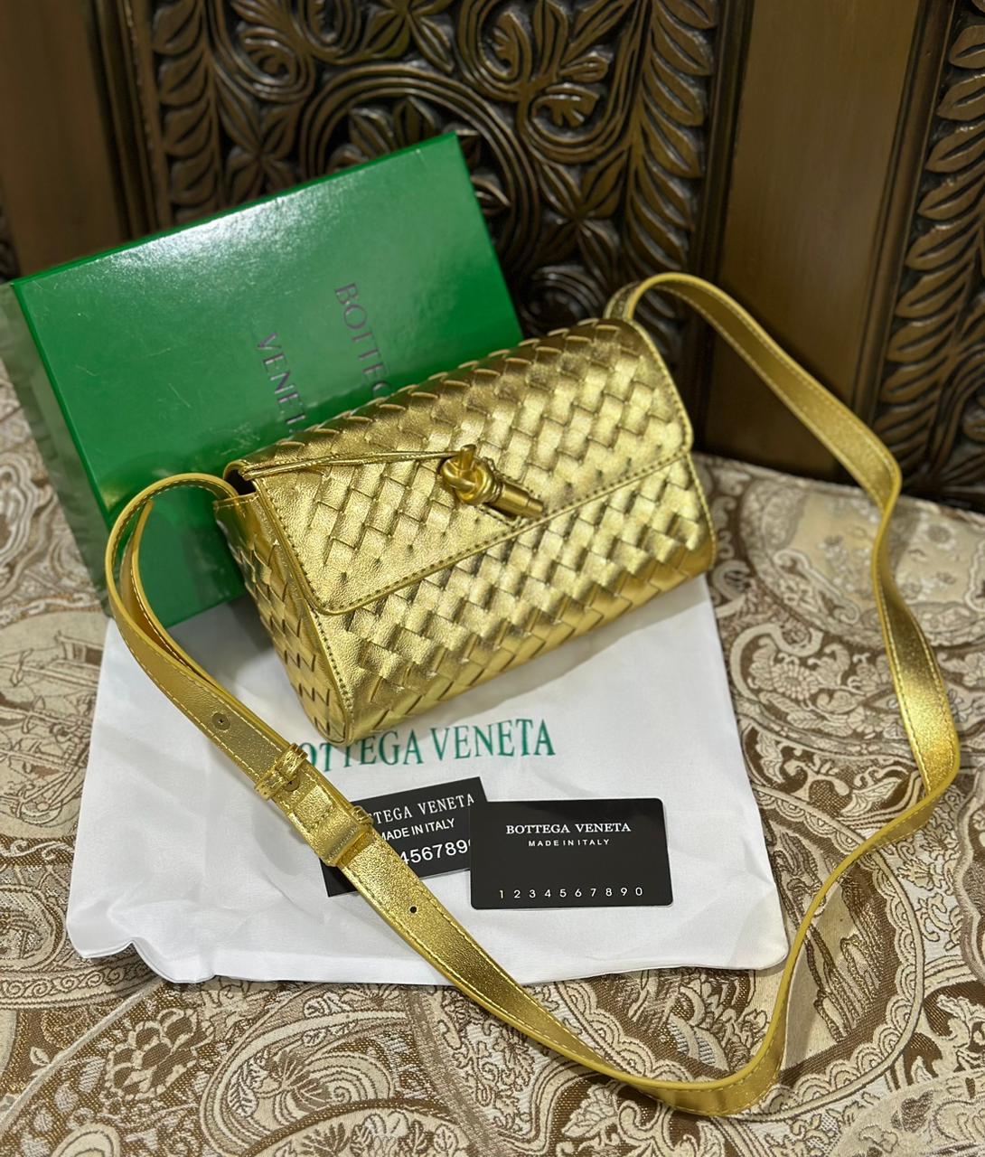 Bottega Veneta Woven Andiamo Crossbody Bag  Premium Quality (Gold)