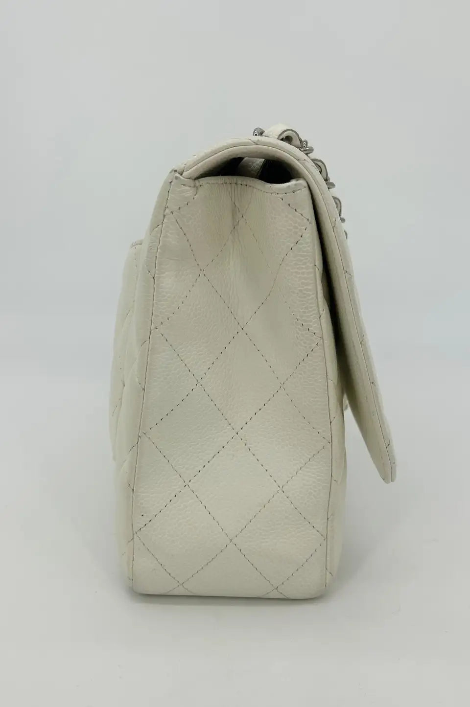 Chanel White Caviar Quilted Jumbo Single Flap Classic