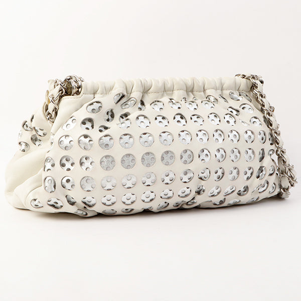 Chanel Around 2007 Made Dotted Cutout Design Cc Mark Charm Chain Shoulder Bag White/Silver