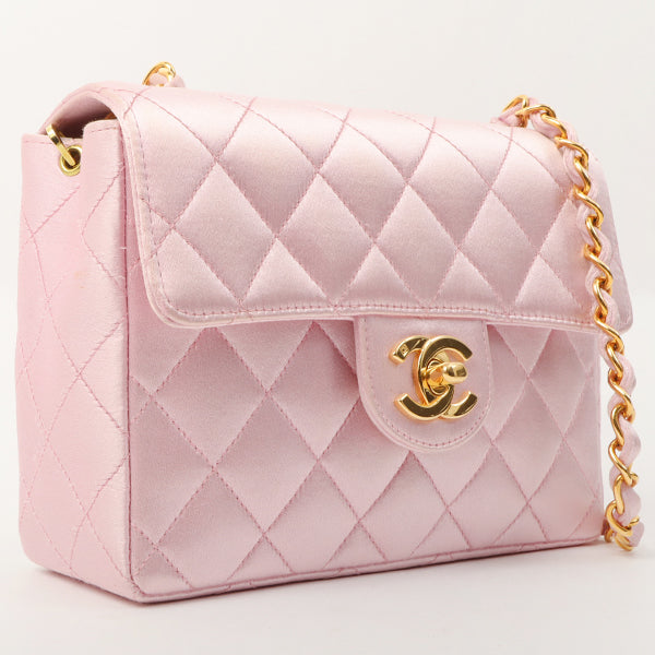 Chanel Around 1997 Made Silk Stain Classic Flap Chain Bag Mini Pink