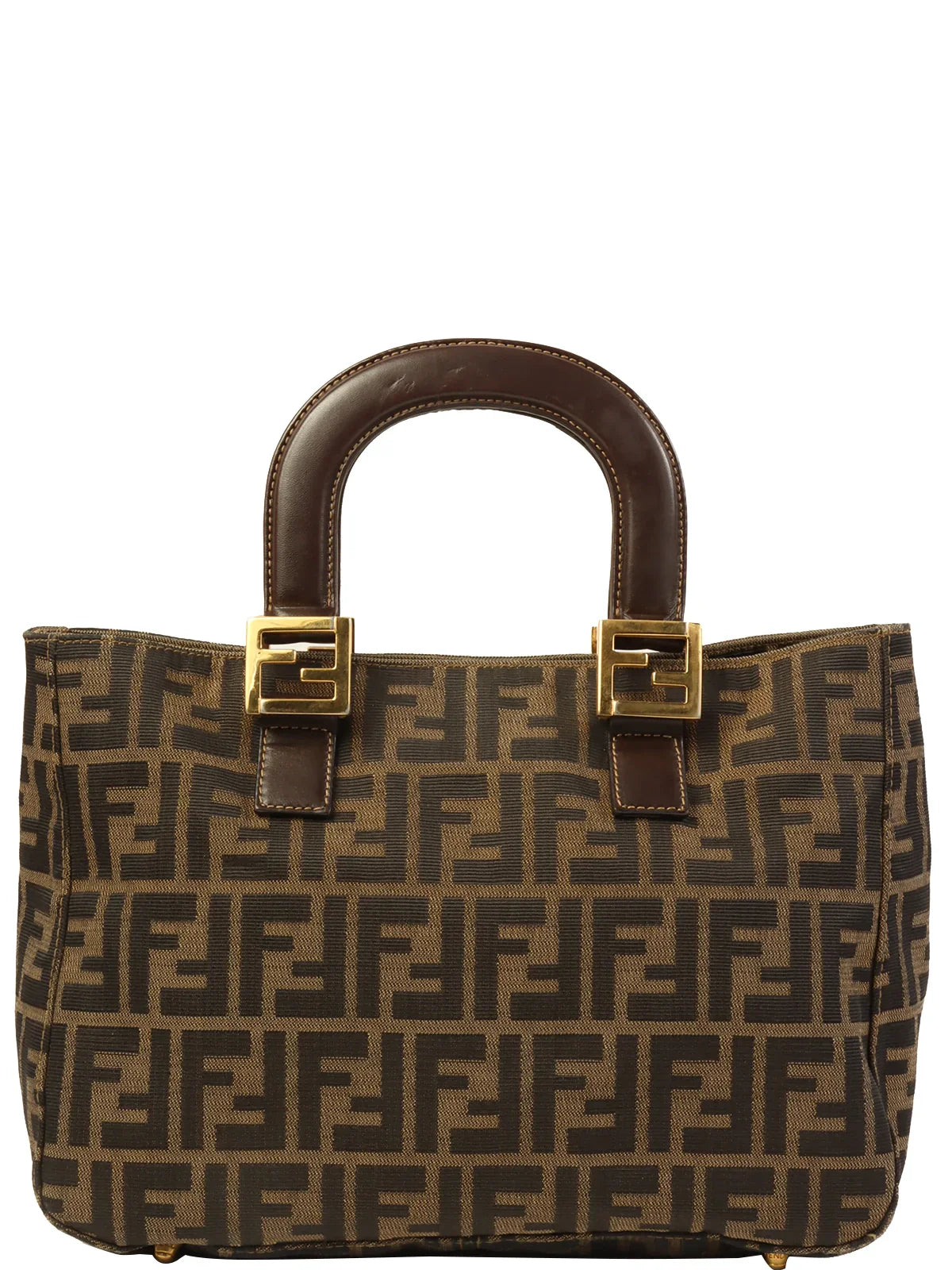 FENDI Ff Pattern Logo Plate Top Handle Bag Brown