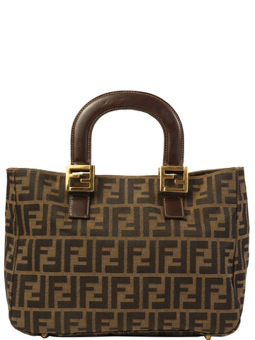 FENDI Ff Pattern Logo Plate Top Handle Bag Brown
