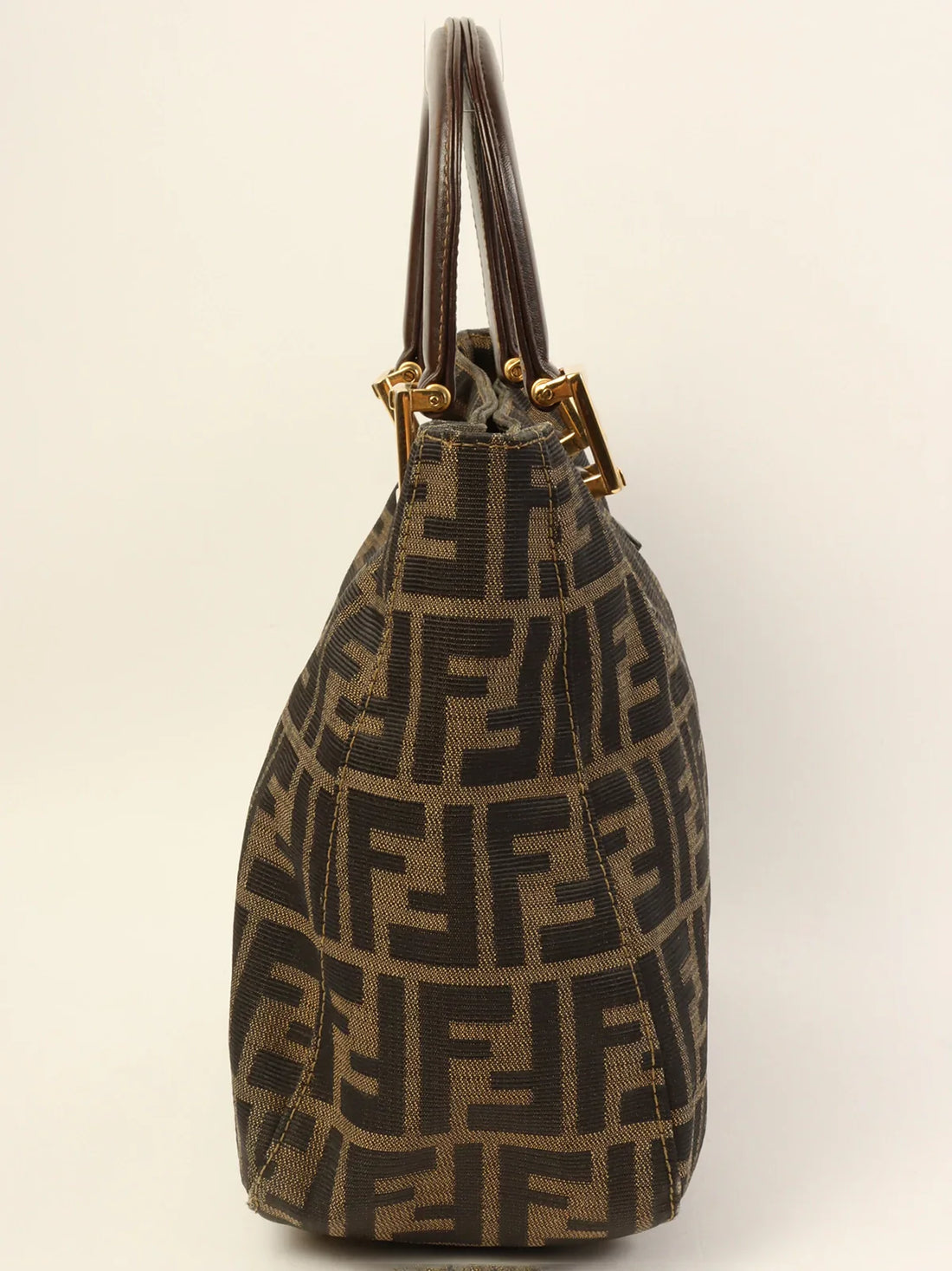 FENDI Ff Pattern Logo Plate Top Handle Bag Brown