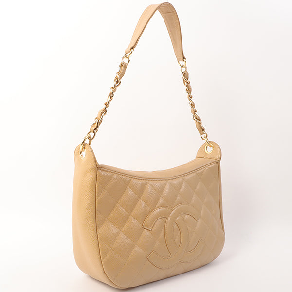 Chanel Around 2003 Made Caviar Skin Cc Mark Stitch Shoulder Bag Beige