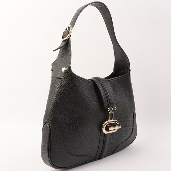 Gucci Calf Skin Logo Plate Jackie Shoulder Bag Black