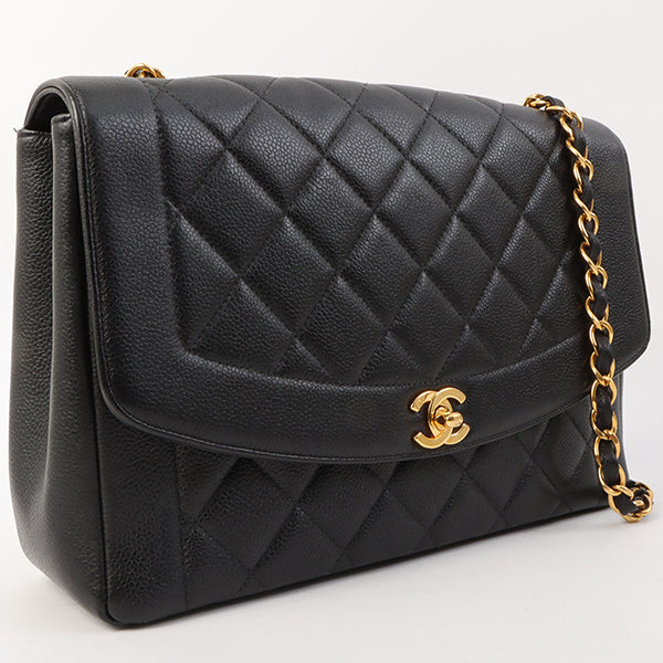 Chanel Around 1996 Made Caviar Skin Diana Flap Chain Bag Black