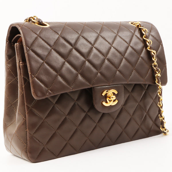 Chanel Around 1990 Made Classic Flap Turn-Lock Chain Bag Brown
