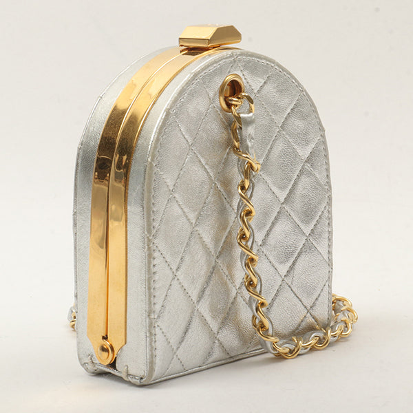 Chanel Around1990 Made Cc Mark Metal Clasp Chain Bag Silver