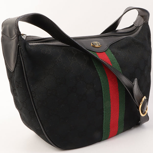 Gucci Gg Pattern Logo Plate Web Detailed Shoulder Bag Black