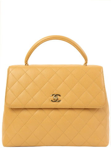 CHANEL Around 2003 Made Caviar Skin Turn-Lock Top Handle Bag Beige