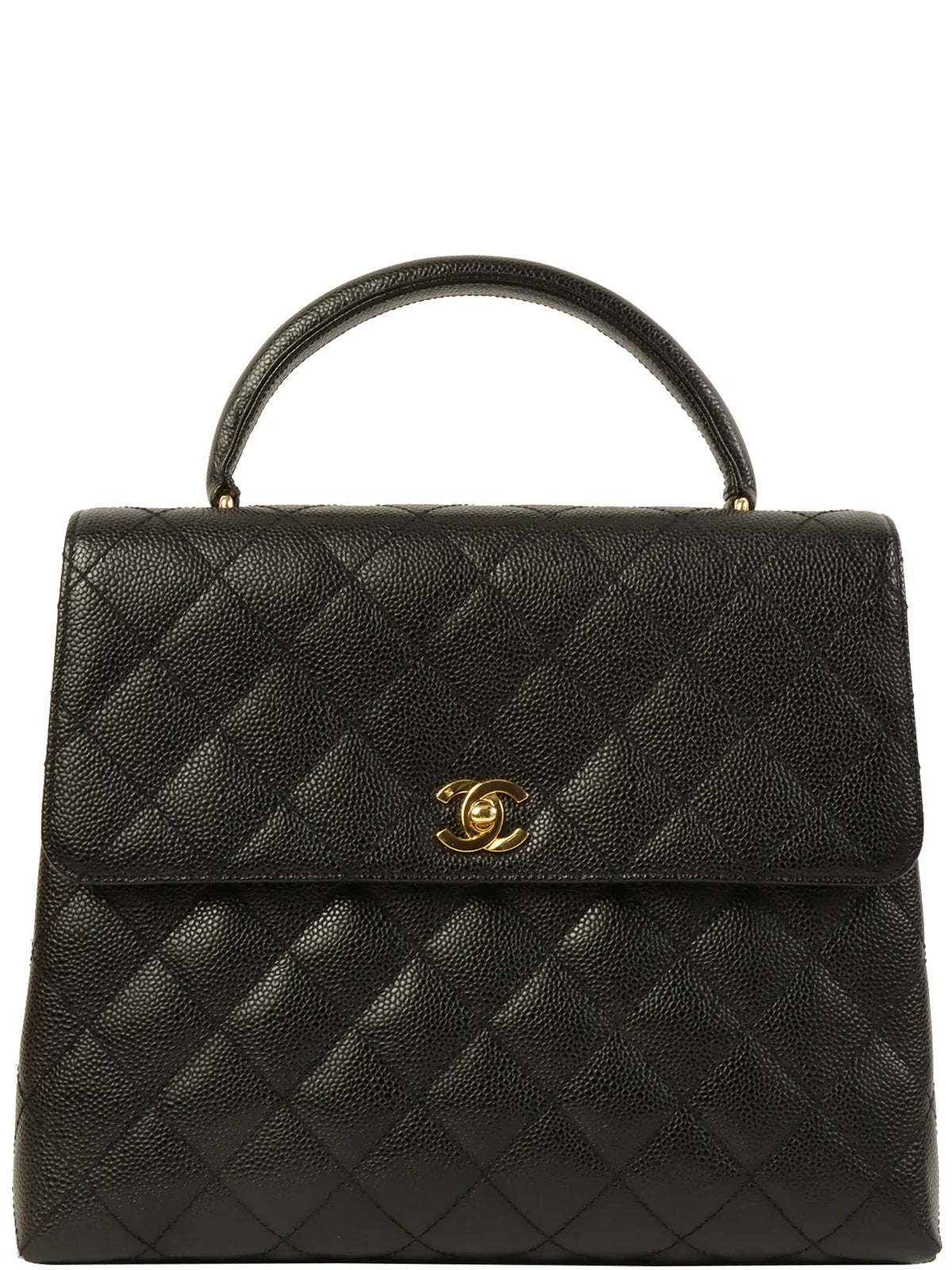 CHANEL Around 2001 Made Caviar Skin Turn-Lock Top Handle Bag Black