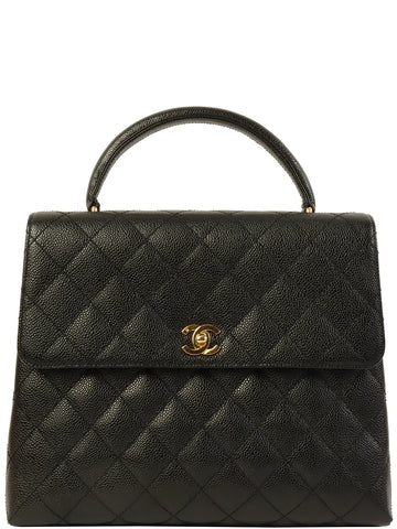 CHANEL Around 2001 Made Caviar Skin Turn-Lock Top Handle Bag Black