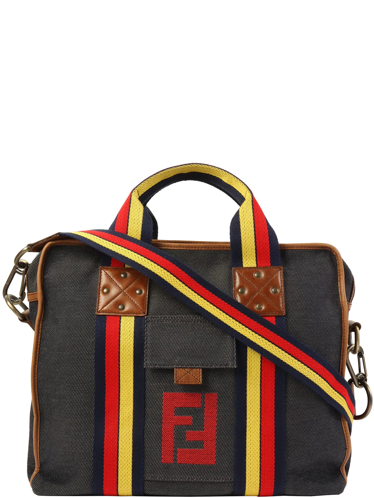 FENDI Denim Ff Logo Stitch 2Way Bag Indigo/Brown/Multi