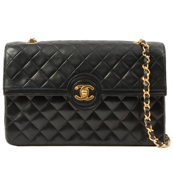 Chanel Around 1990 Made Design Flap Turn-Lock Chain Bag Black