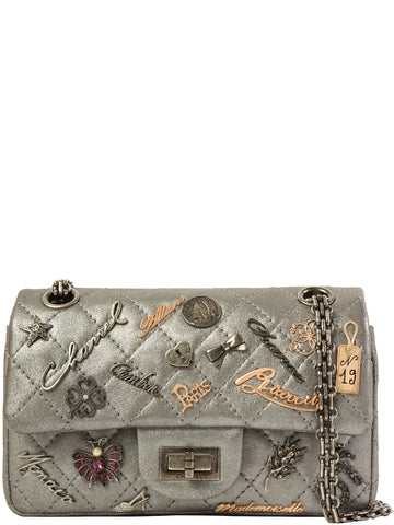 CHANEL Around 2007 Made 2.55 Icon Charm Chain Bag Mini Metallic Silver