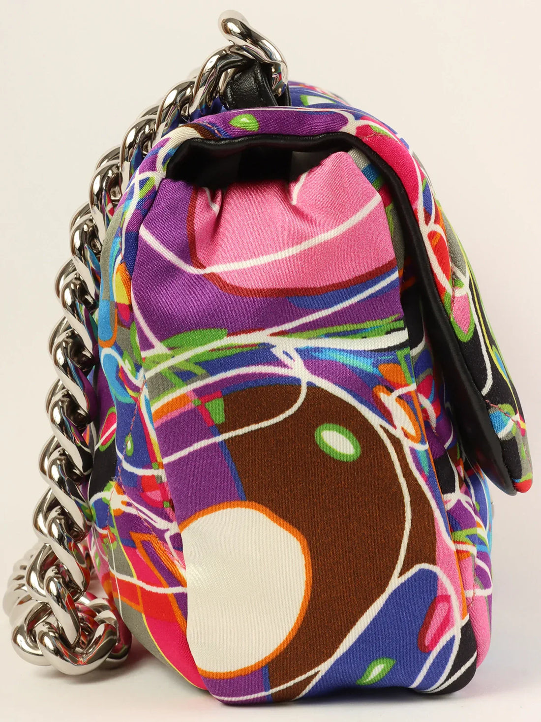 CHANEL Around 2007 Made Silk Satin Turn-Lock Chain Bag Multi