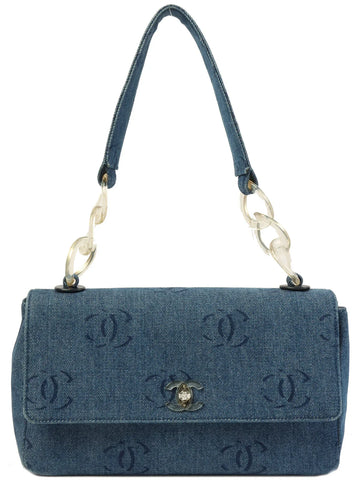 CHANEL Around 2001 Made Denim Clear Turn-Lock Chain Bag Indigo