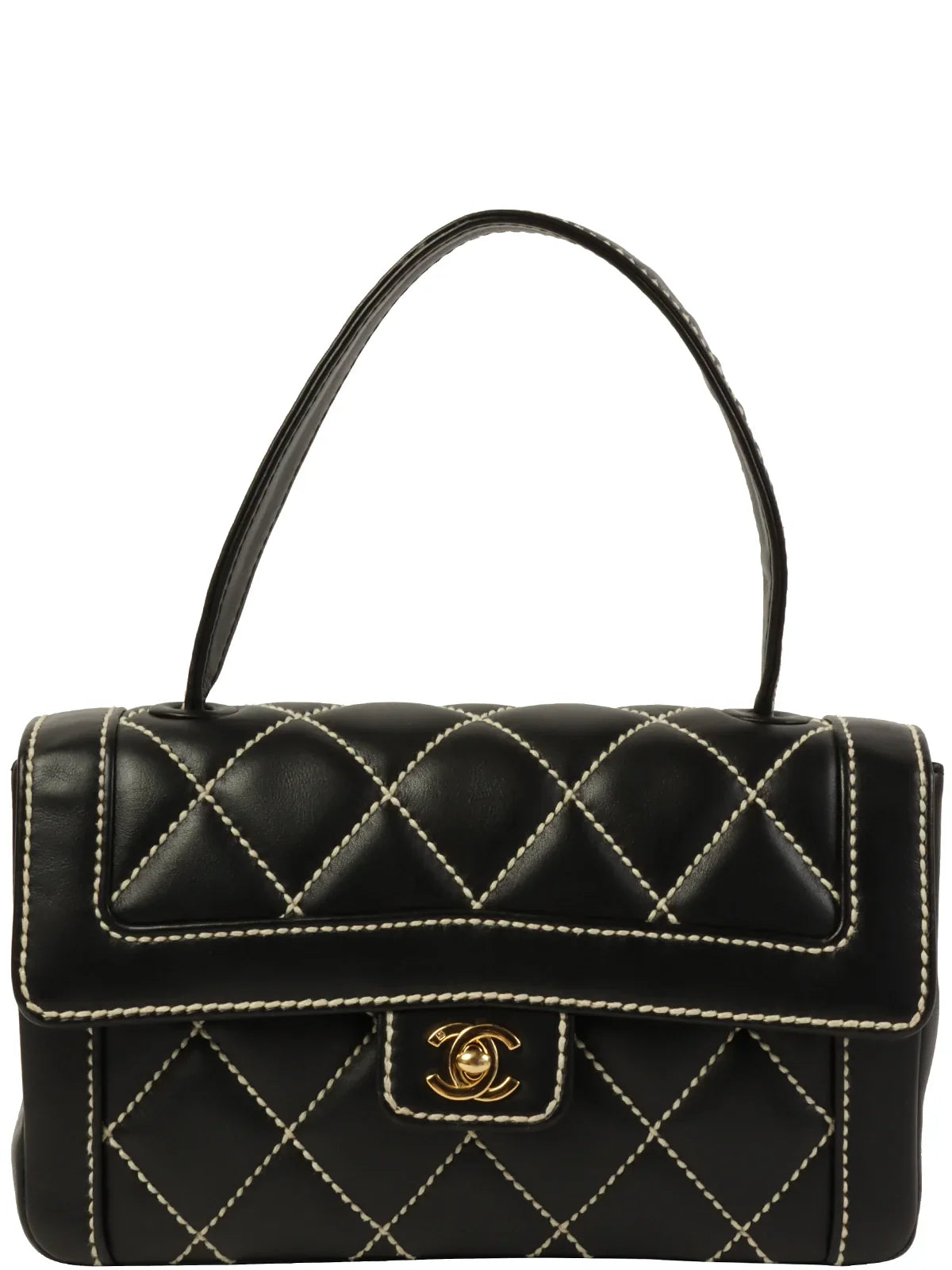 CHANEL Around 2004 Made Wild Stitch Turn-Lock Top Handle Bag Black