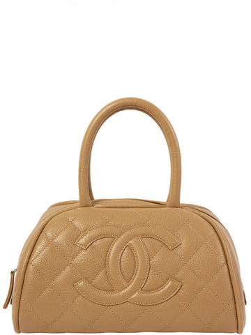 CHANEL Around 2007 Made Caviar Skin Cc Mark Stitch Top Handle Bag Mocha Beige