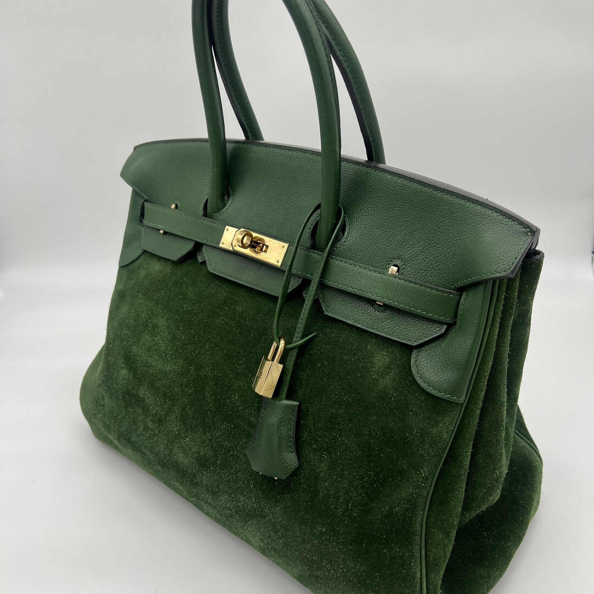 Hermes Birkin 35 Suede / Togo Green Gold Hardware