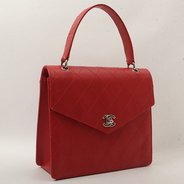 Chanel Around 1998 Made Bicolore Stitch Turn-Lock Handbag Red/Silver