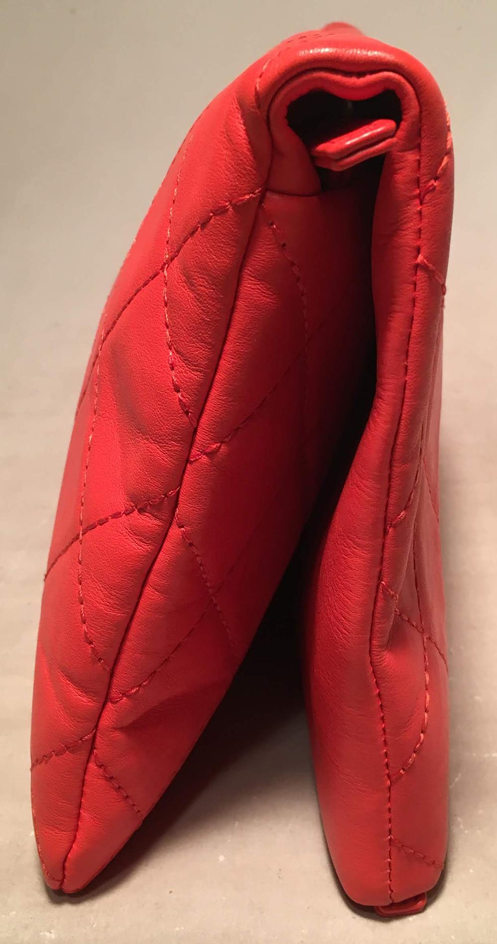 CHANEL Red Quilted Leather CC Fold Over Clutch