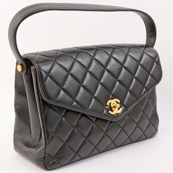 Chanel Around 1997 Made V Flap Turn-Lock Handle Bag Black