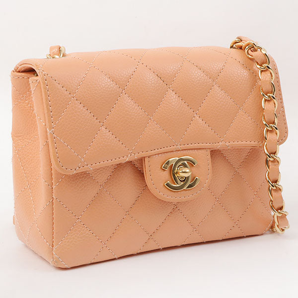 Chanel Around 2005 Made Caviar Skin Classic Flap Chain Bag Mini Salmon Pink