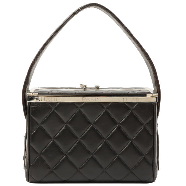 Chanel 1997 Made Logo Plate Box Hand Bag Black