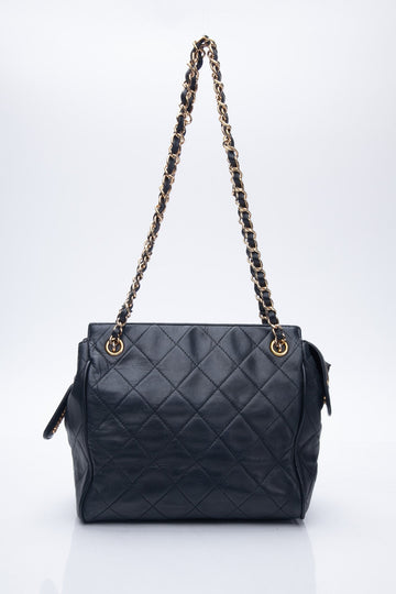 Chanel Black Vintage Zipped Chain Quilted Lambskin Small Tote Bag