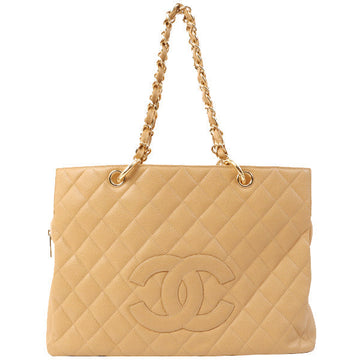 Chanel Around 2002 Caviar Skin Cc Mark Stitch Shoulder Bag Beige