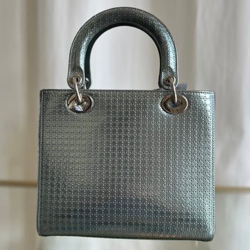 Christian Dior Lady Dior Micro Cannage Medium Blue Metallic Calfskin Leather