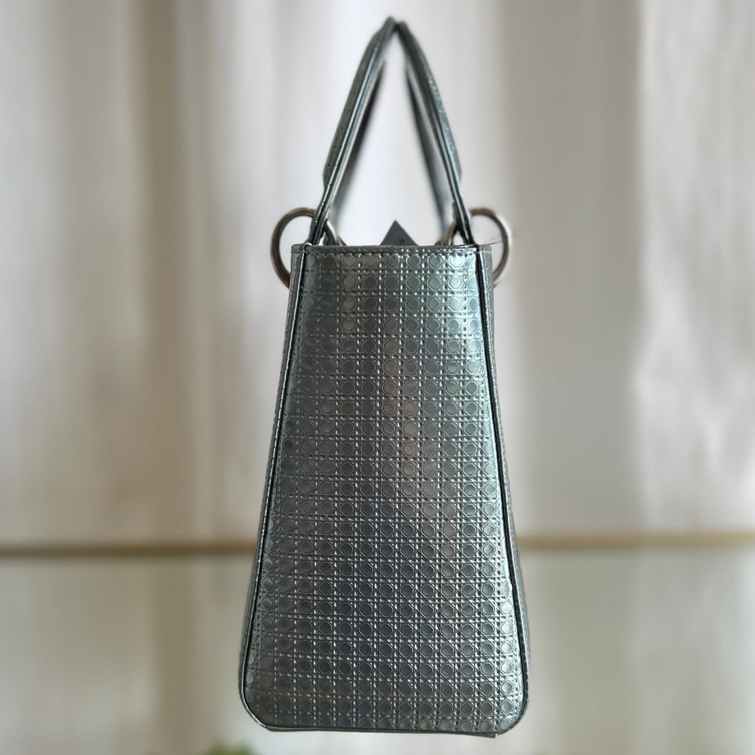 Christian Dior Lady Dior Micro Cannage Medium Blue Metallic Calfskin Leather