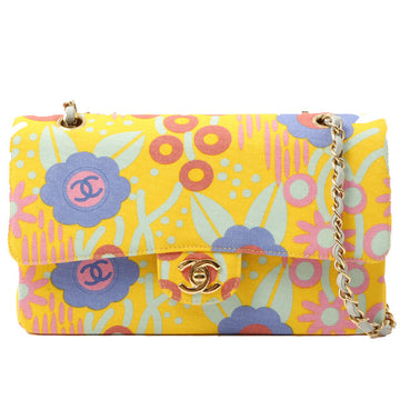 Chanel Around 2003 Made Cotton Flower Design Print Classic Flap Chain Bag 25Cm Yellow/Soft Blue/Multi