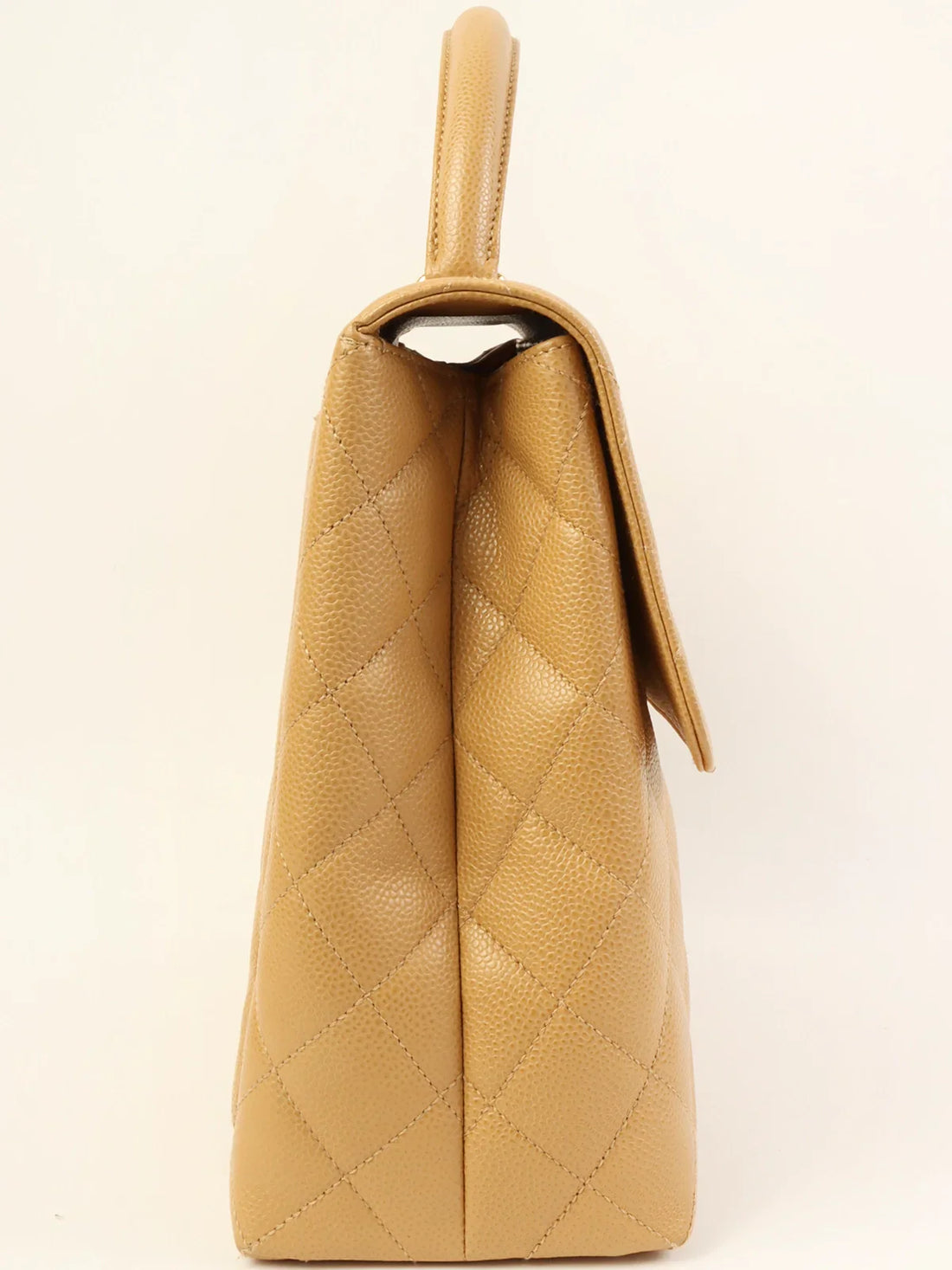 CHANEL Around 2000 Made Ciaviar Skin Stright Flap Turn-Lock Top Handle Bag Beige