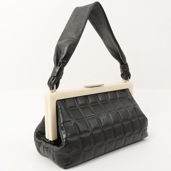 Chanel Around 2002 Made Cc Mark Plate Metal Clasp Top Handle Bag Black