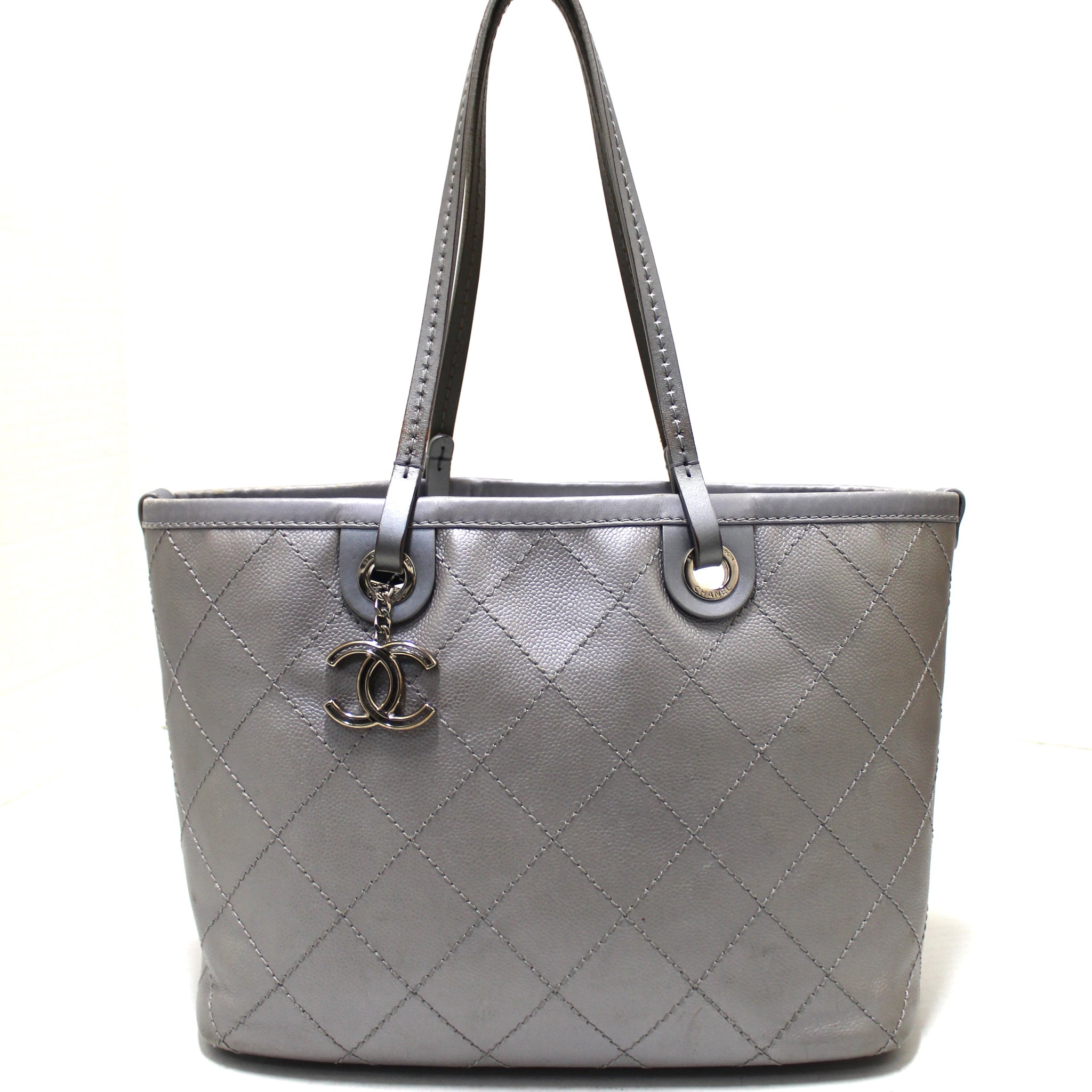 Chanel Silver Fever Caviar Quilted Shoulder Tote Bag