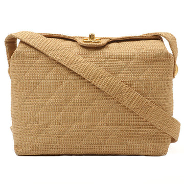 Chanel Around 1992 Made Straw Turn-Lock Shoulder Bag Beige