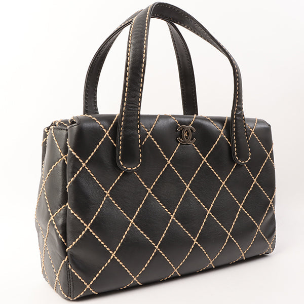 Chanel Around 2000 Made Wild Stitch Cc Mark Plate Top Handle Bag Black