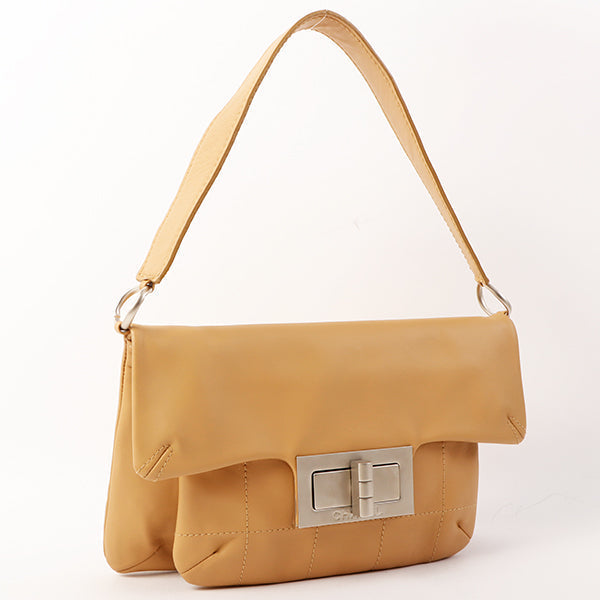 Chanel Around 2003 Made Soft Calf Skin 2.55 Plate Shoulder Bag Beige