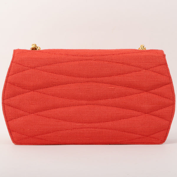 CHANEL Around 1998 Made Cotton Pearl Cc Mark Bijoux Chain Bag Red