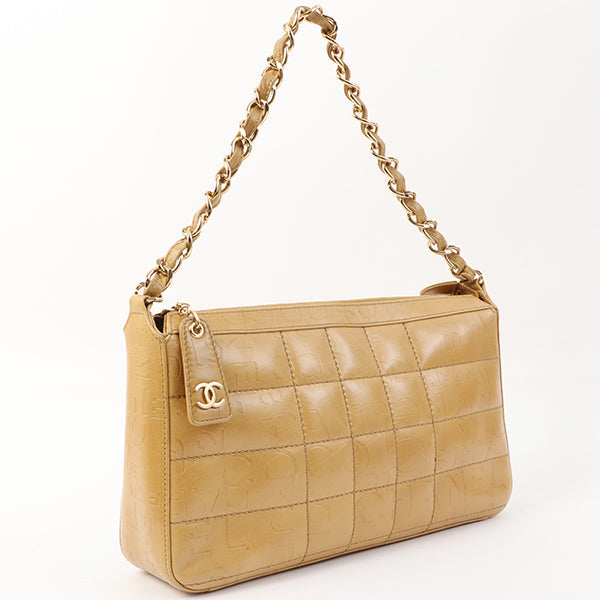 Chanel Around 2002 Made Chocolate Bar Logo Embossed Chain Shoulder Bag Mustard