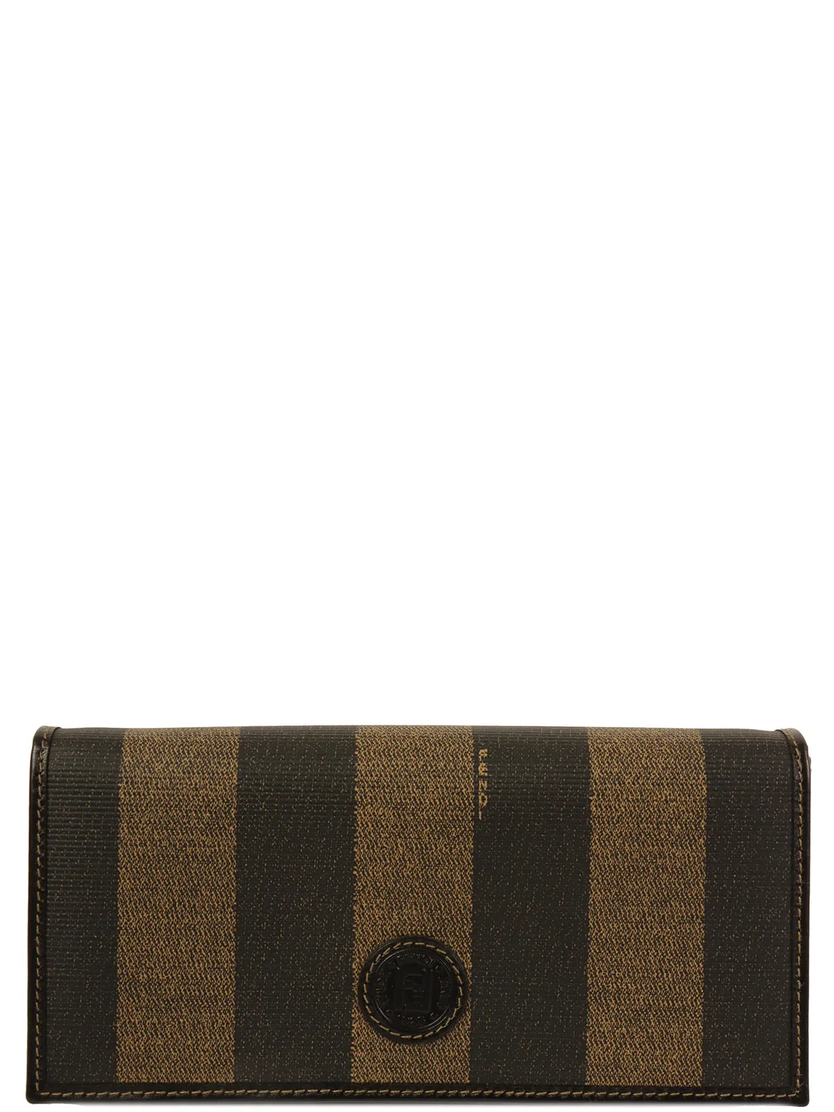 FENDI Striped Pattern Logo Embossed Long Wallet Black